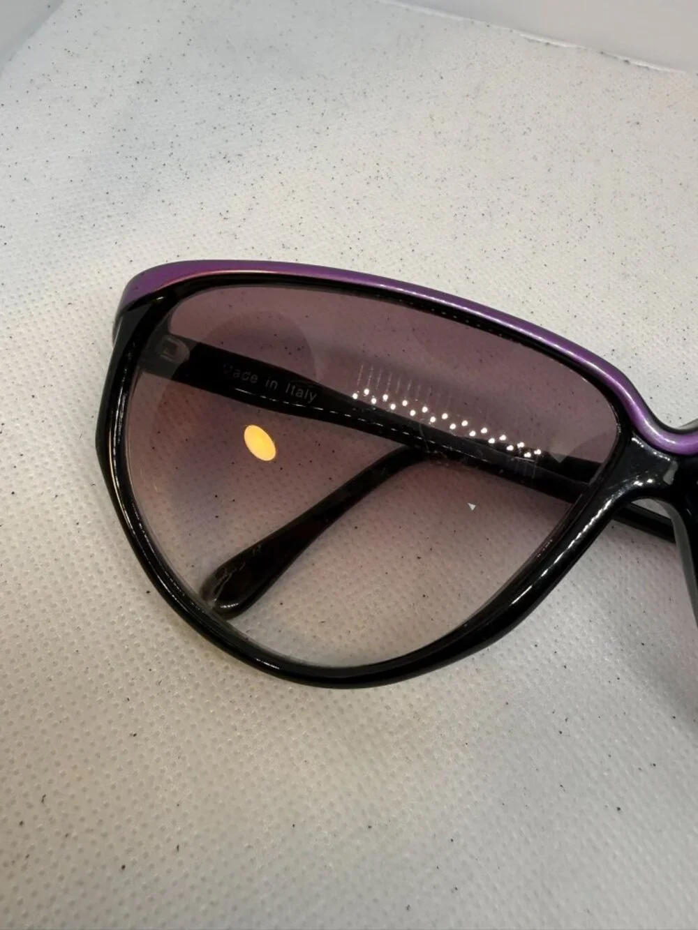 Vintage 80s Sover Black Purple Accent Temple Emblem Sunglasses Made in Italy